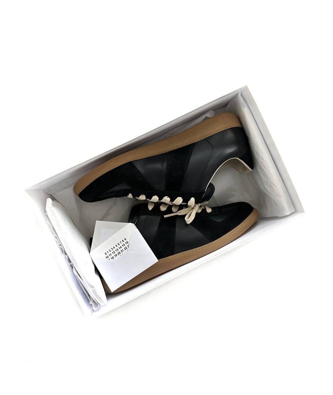 MAISON MARGIELA Черные кожаные низкие кроссовки / кеды, фото 2