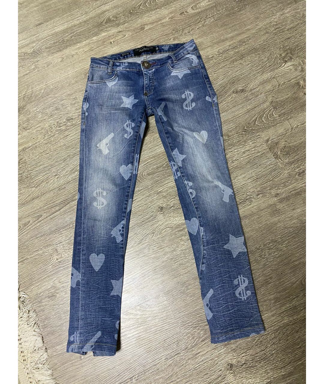 PHILIPP PLEIN Голубые хлопко-эластановые джинсы слим, фото 9