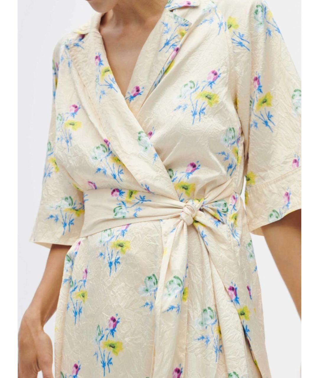 Ganni yellow wrap dress online