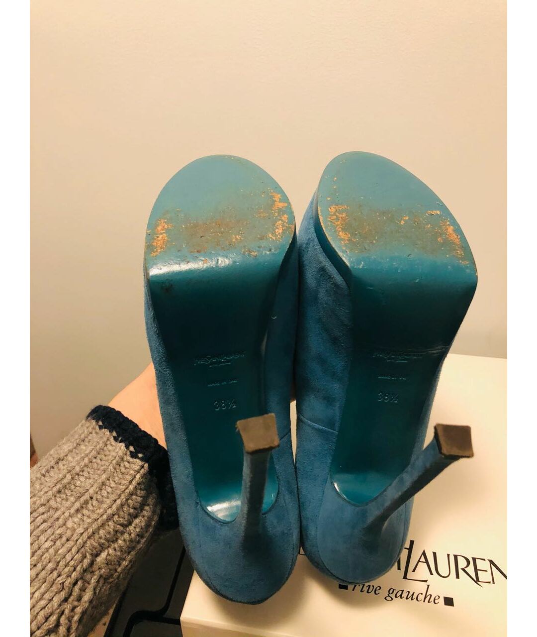 SAINT LAURENT Голубые замшевые туфли, фото 2