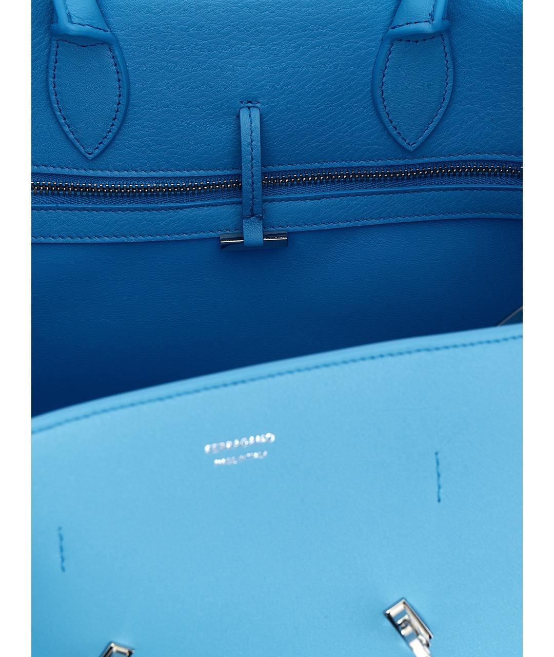SALVATORE FERRAGAMO Голубая кожаная сумка тоут, фото 4