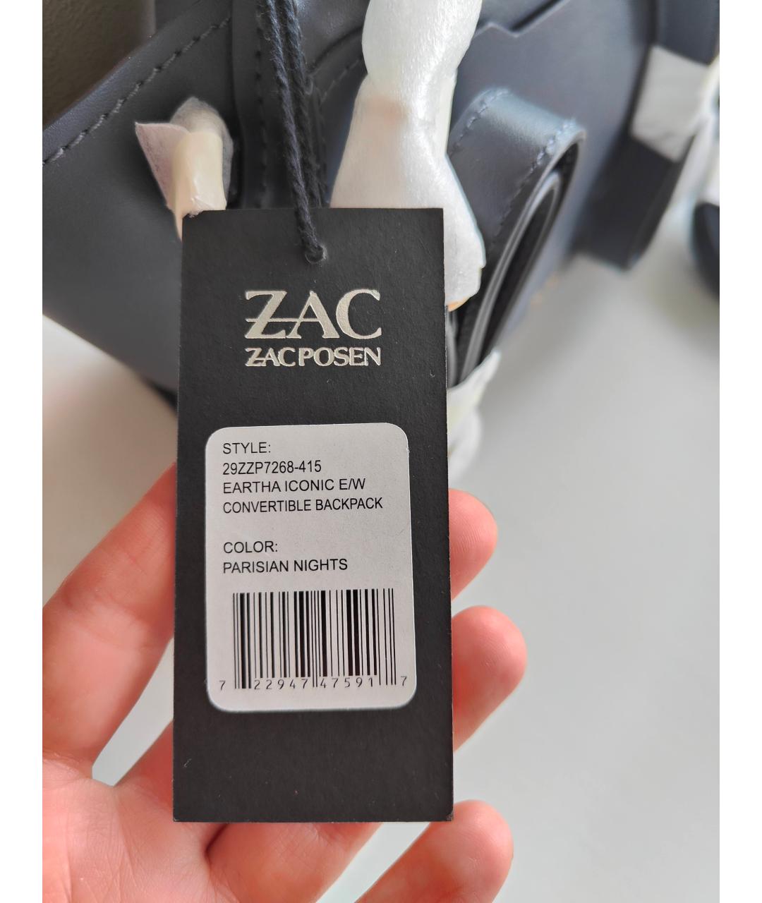 ZAC ZAC POSEN Темно-синяя кожаная сумка с короткими ручками, фото 5