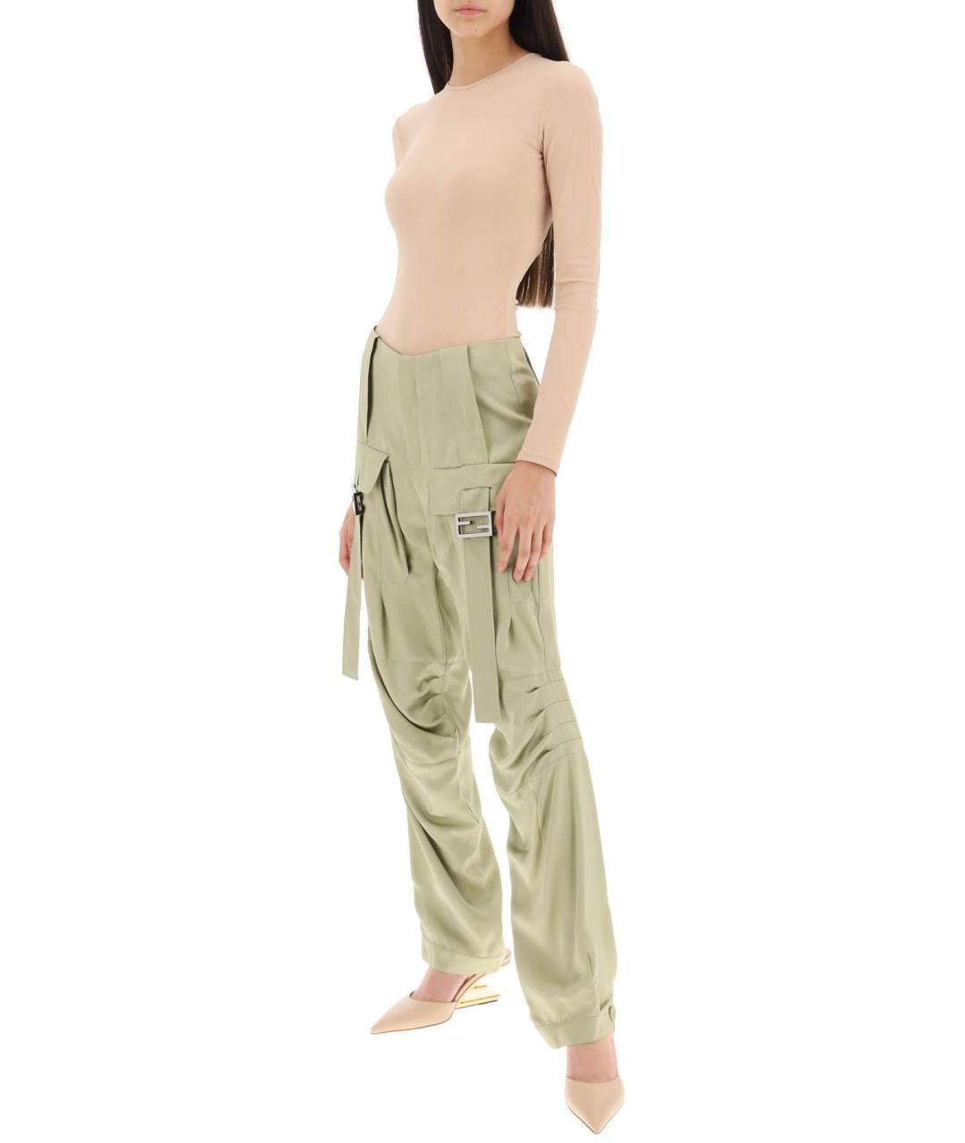 FENDI Зеленые вискозные прямые брюки, фото 3