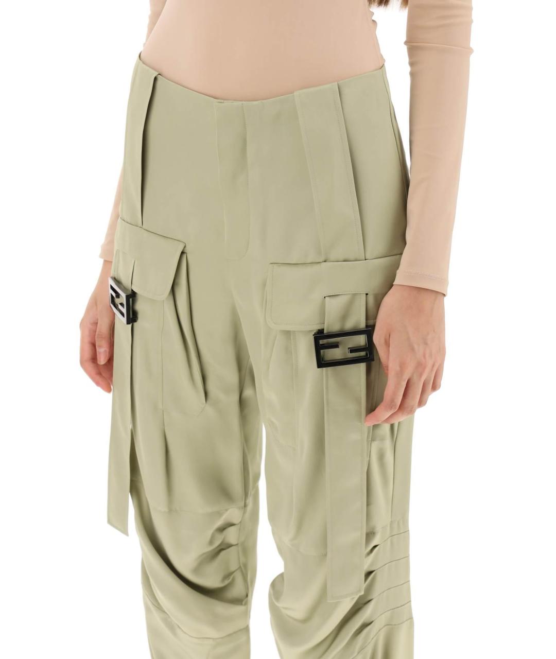 FENDI Зеленые вискозные прямые брюки, фото 6