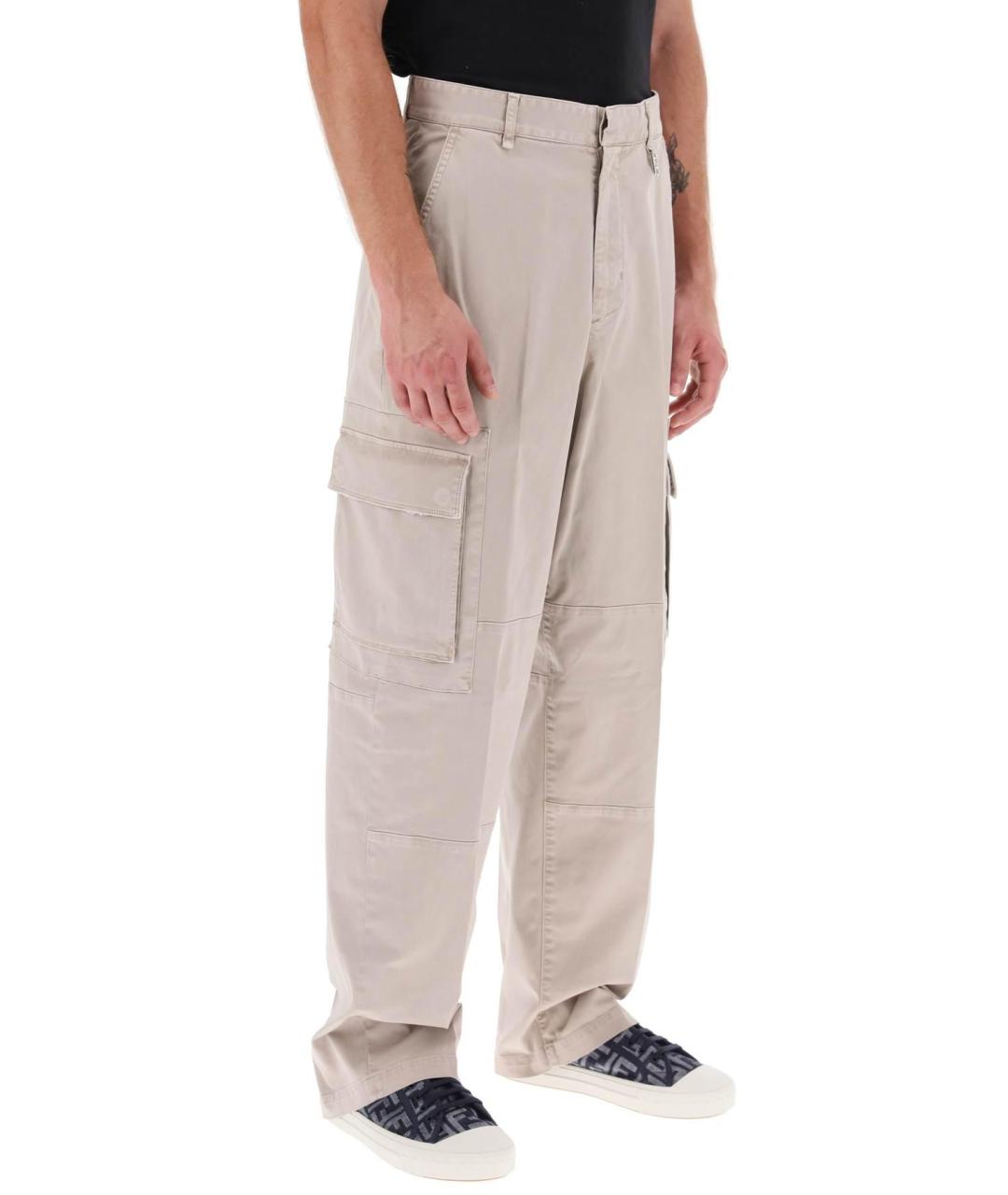 FENDI Бежевые хлопковые повседневные брюки, фото 4