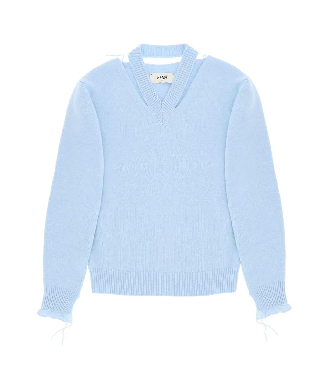 FENDI Голубой кашемировый джемпер / свитер, фото 2