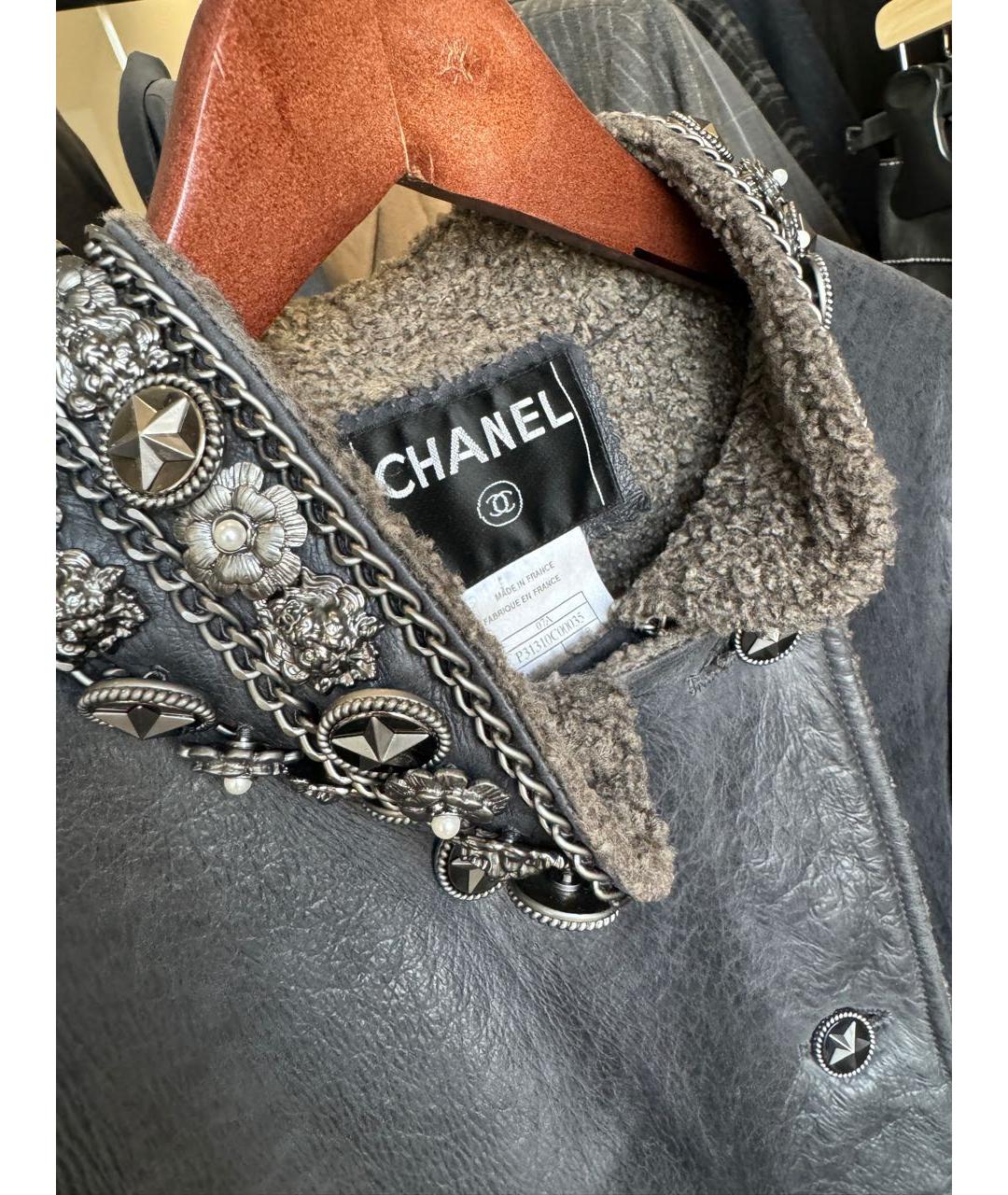 CHANEL Серая кожаная дубленка, фото 3