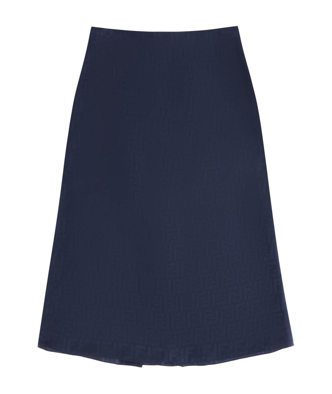 FENDI Синяя шелковая юбка миди, фото 1