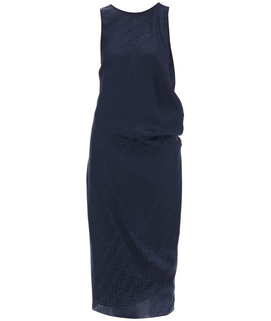 FENDI Темно-синее шелковое повседневное платье, фото 2