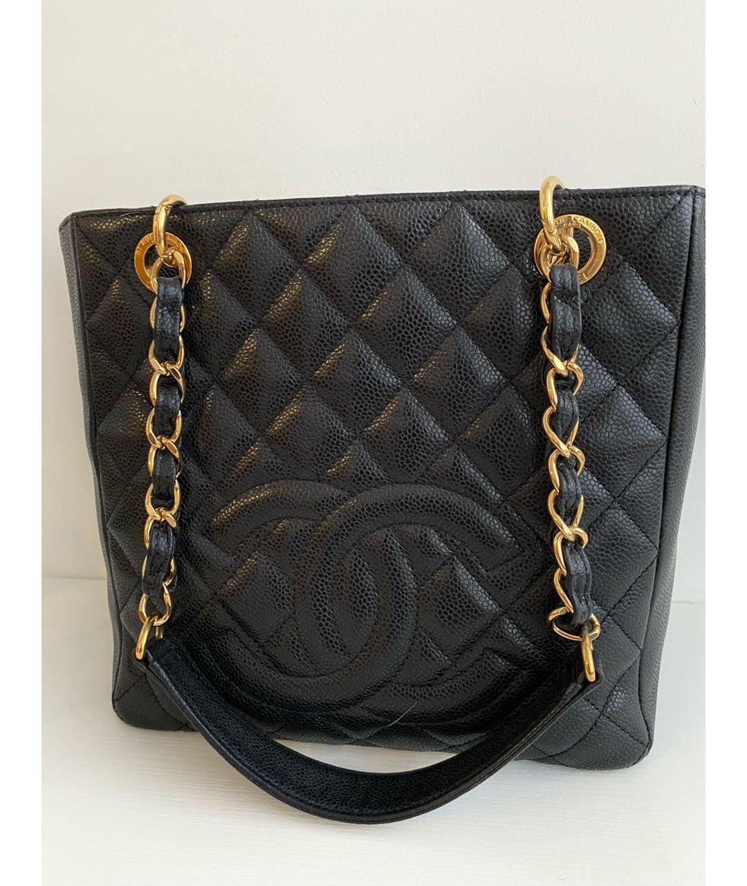 CHANEL PRE-OWNED Черная кожаная сумка тоут, фото 7