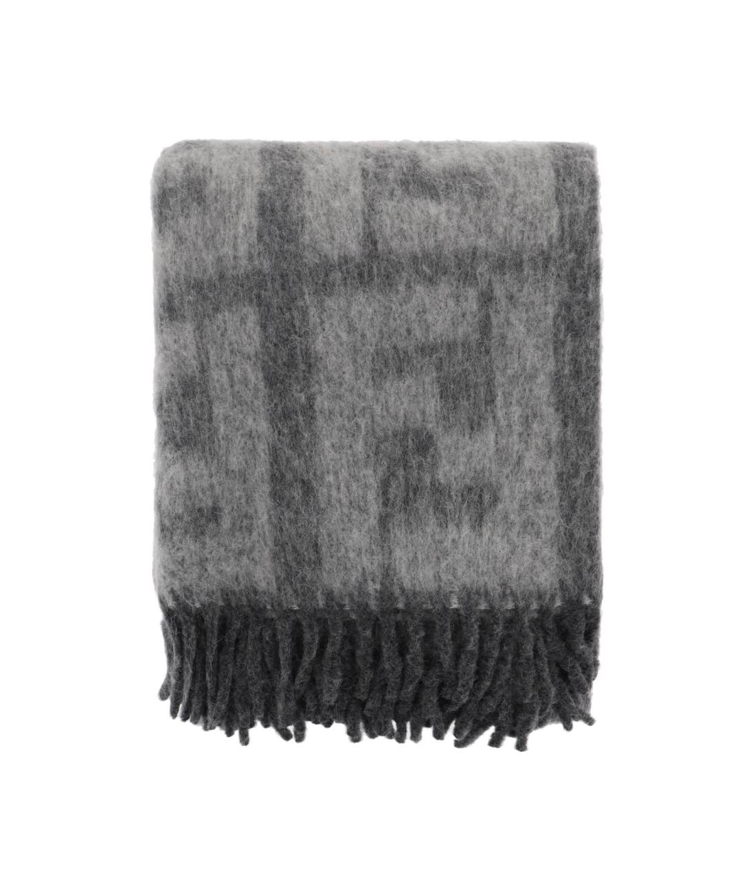 FENDI Серый шерстяной шарф, фото 2