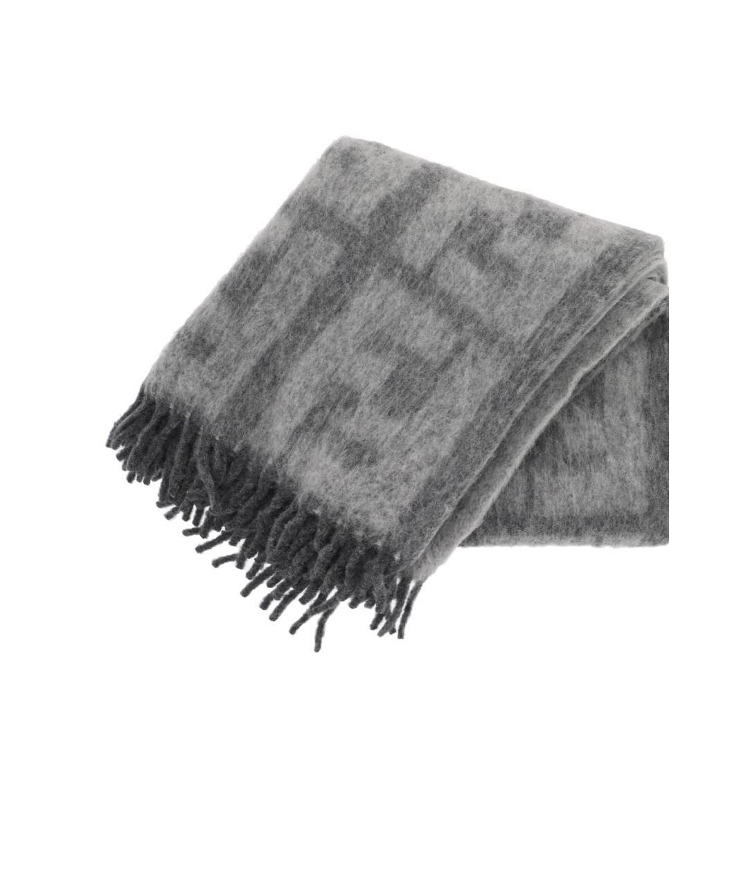 FENDI Серый шерстяной шарф, фото 4