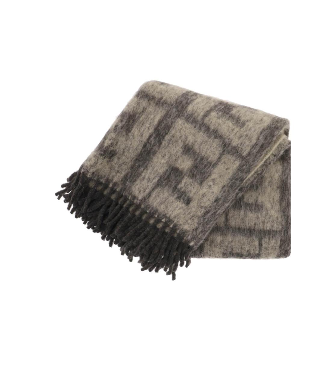 FENDI Коричневый шерстяной шарф, фото 4