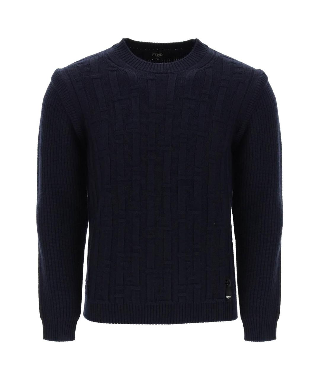 FENDI Темно-синий шерстяной джемпер / свитер, фото 2