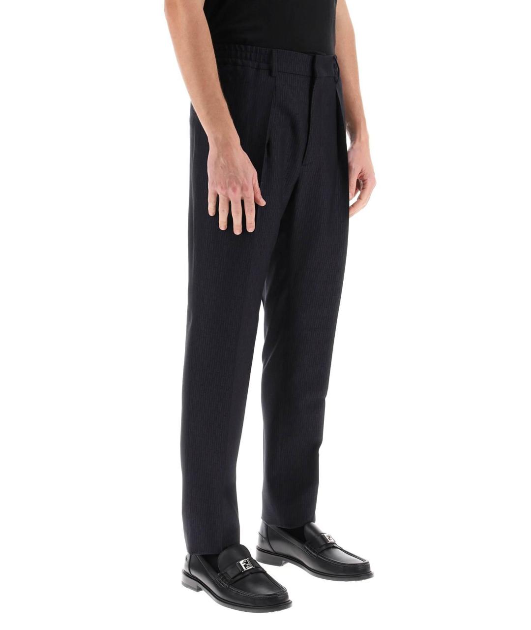 FENDI Темно-синие шерстяные классические брюки, фото 4