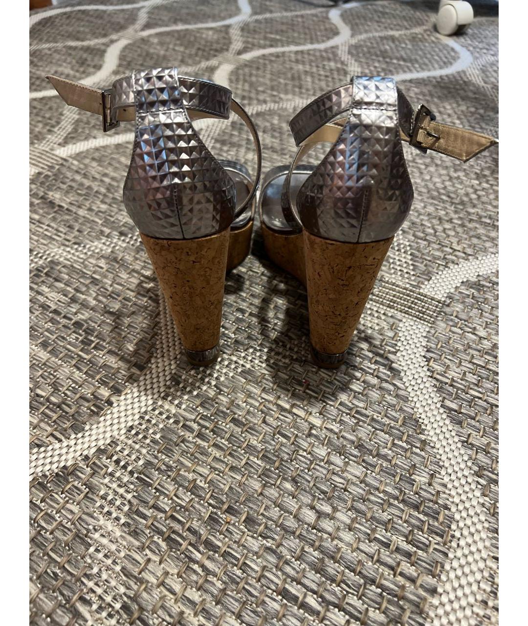 JIMMY CHOO Серебряные кожаные босоножки, фото 4