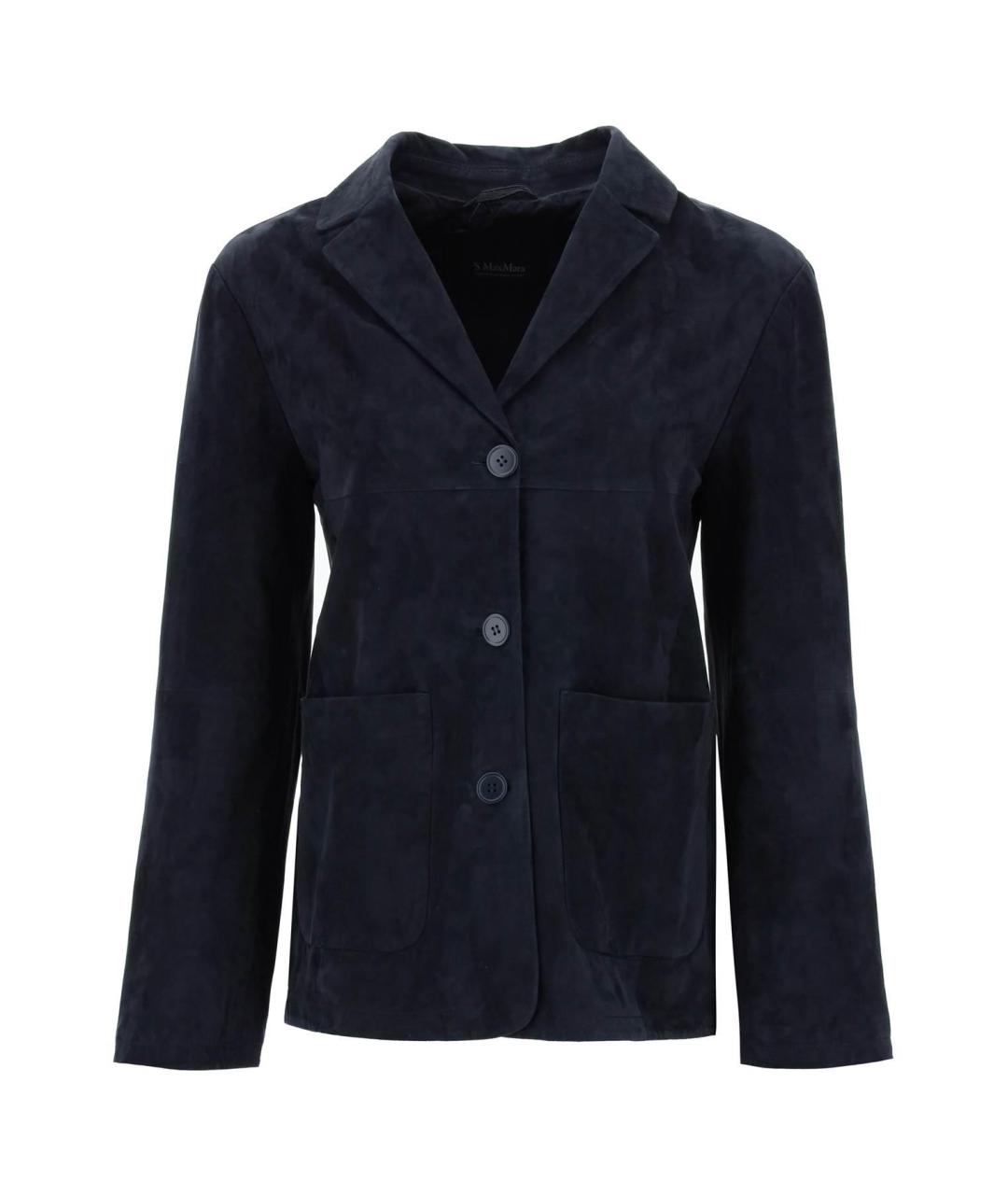 'S MAX MARA Темно-синий кожаный жакет/пиджак, фото 2