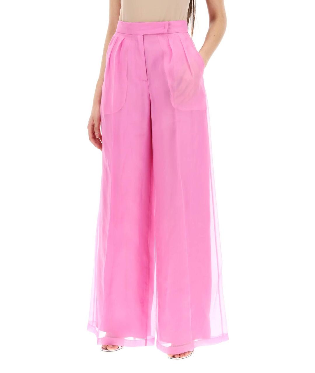 MAX MARA Розовые шелковые прямые брюки, фото 6