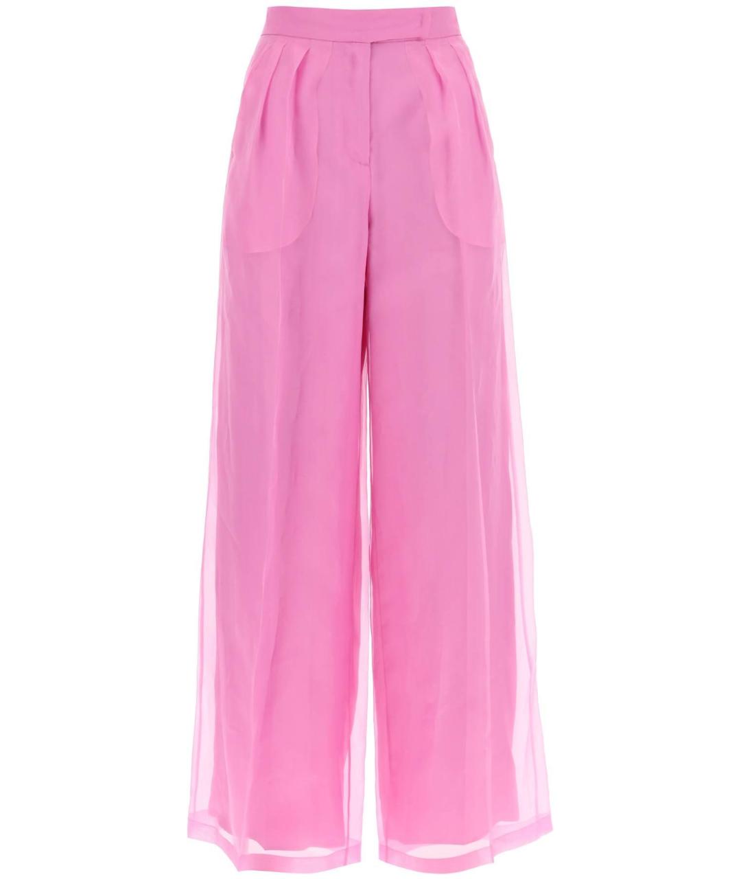 MAX MARA Розовые шелковые прямые брюки, фото 1