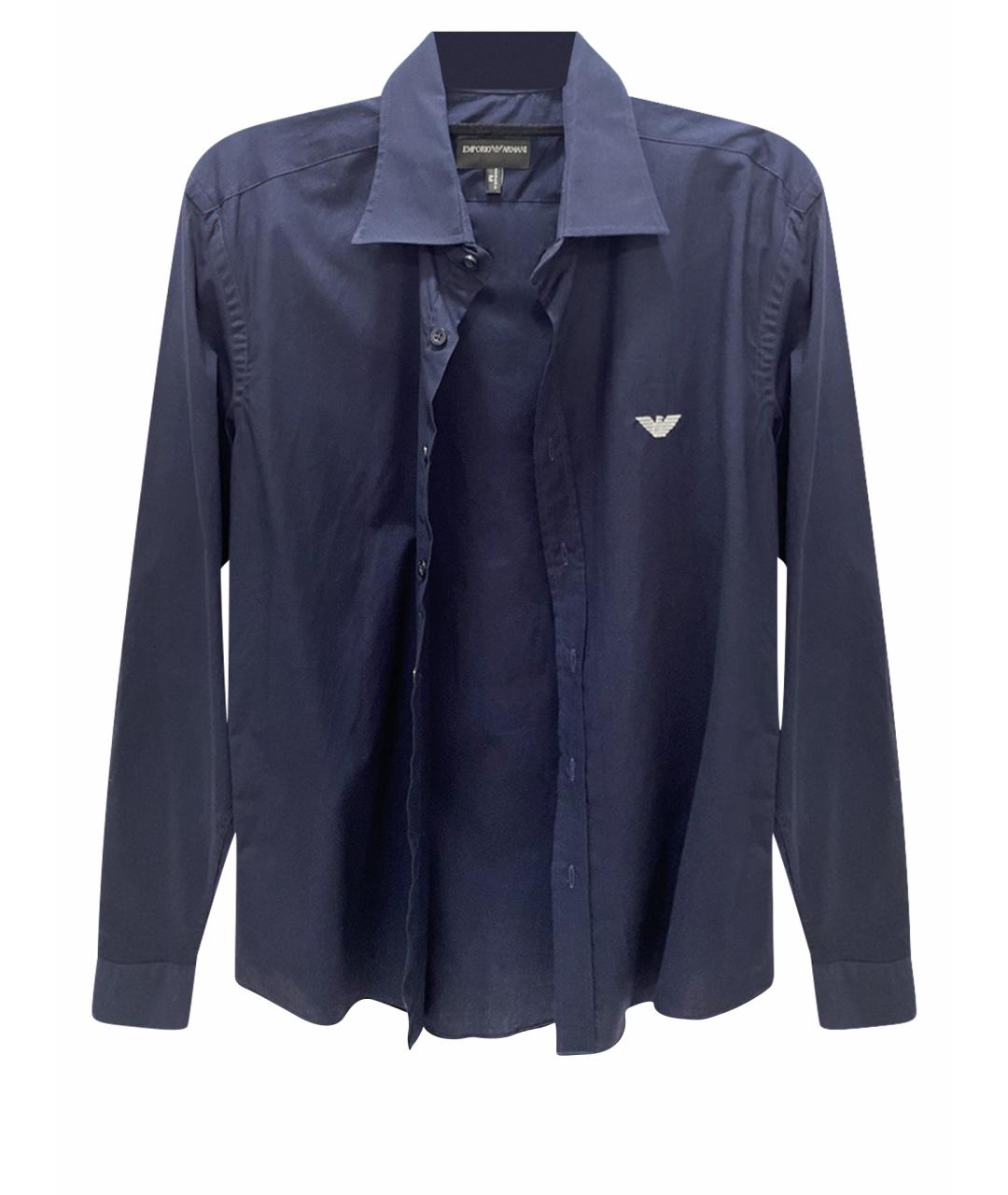 EMPORIO ARMANI Темно-синяя хлопковая кэжуал рубашка, фото 1