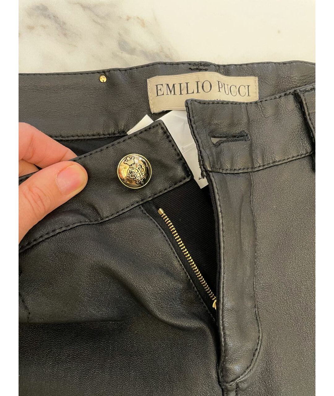 EMILIO PUCCI Черные кожаные брюки узкие, фото 4