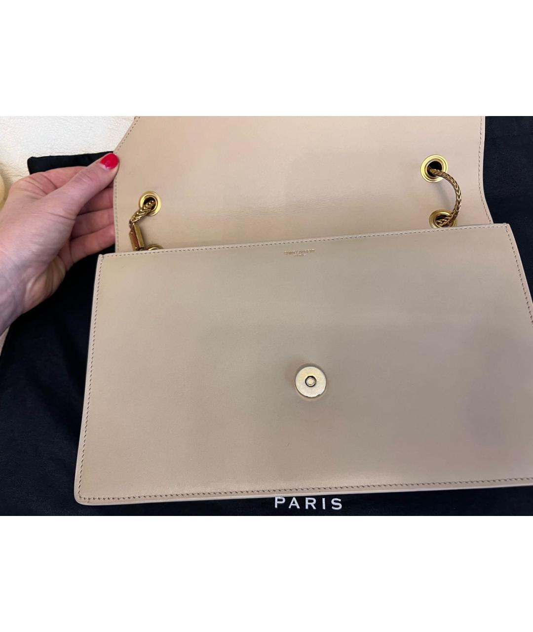 SAINT LAURENT Бежевая кожаная сумка через плечо, фото 7