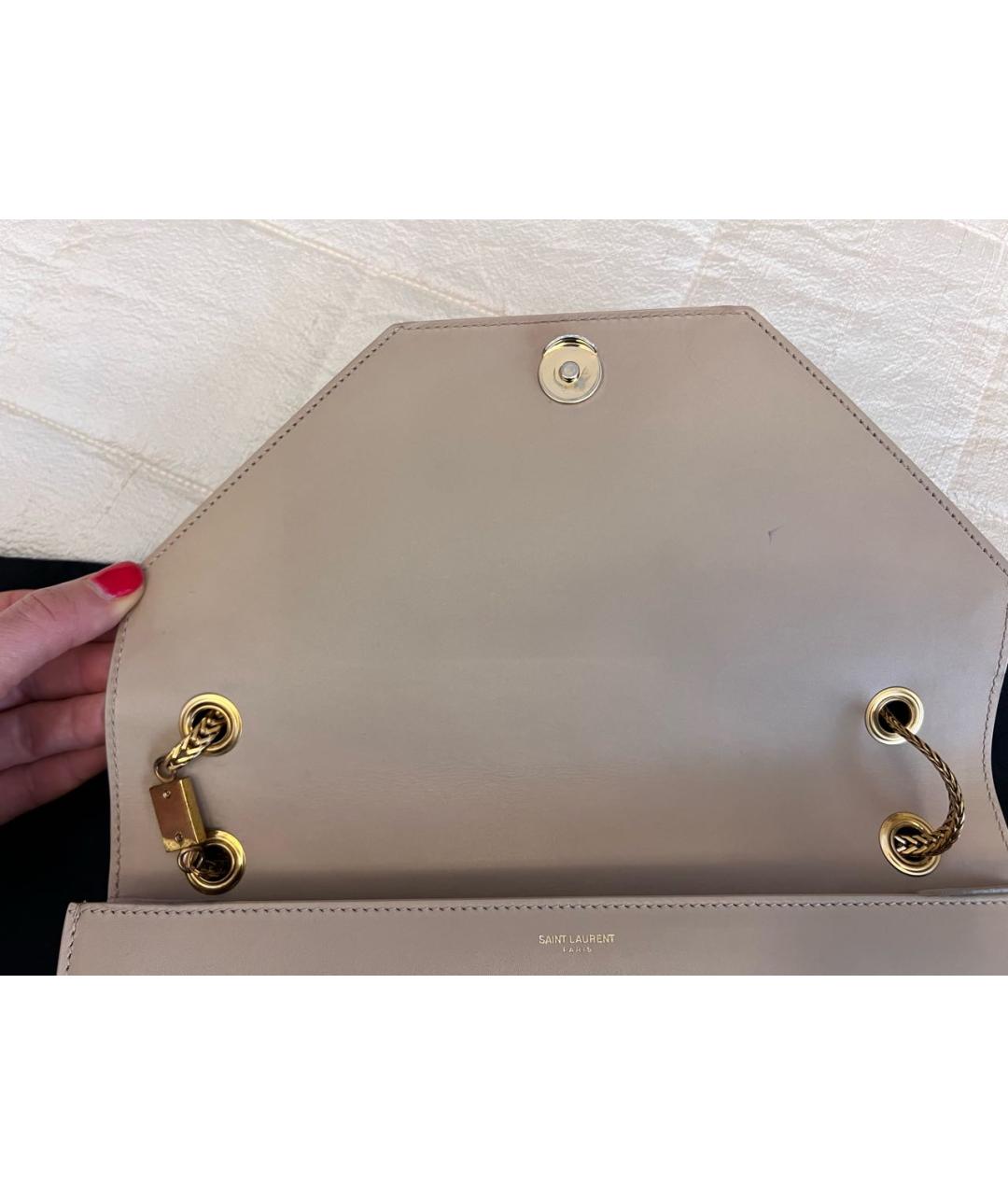 SAINT LAURENT Бежевая кожаная сумка через плечо, фото 8