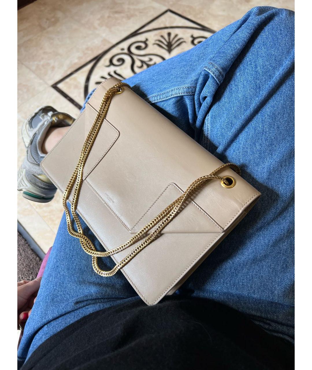 SAINT LAURENT Бежевая кожаная сумка через плечо, фото 5