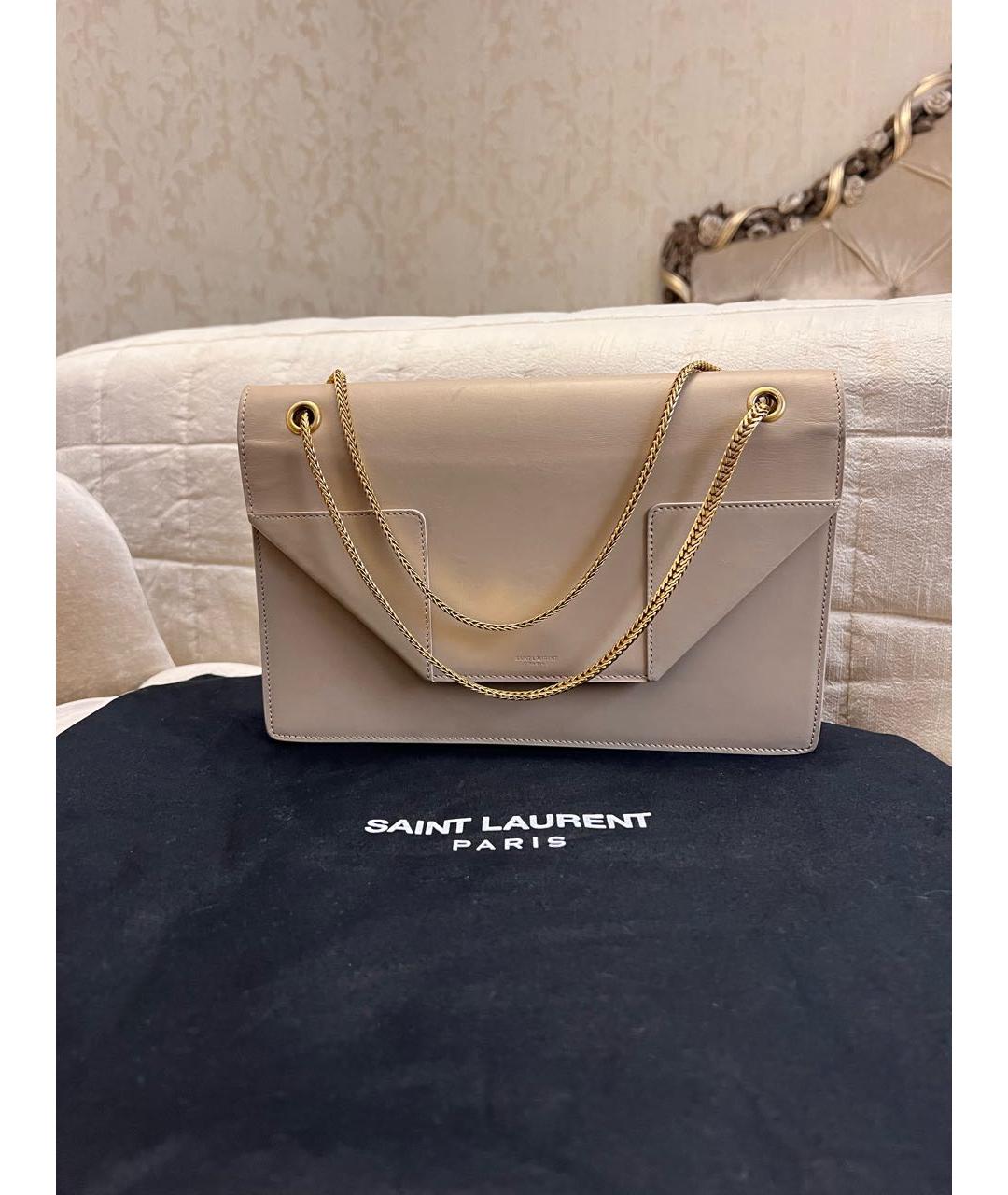 SAINT LAURENT Бежевая кожаная сумка через плечо, фото 2