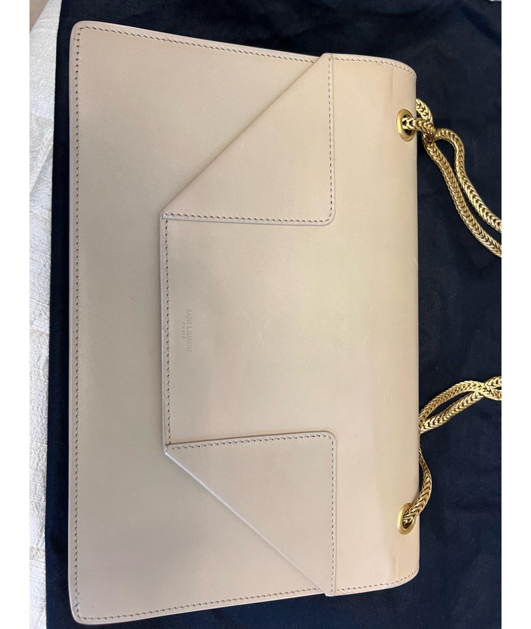 SAINT LAURENT Бежевая кожаная сумка через плечо, фото 6