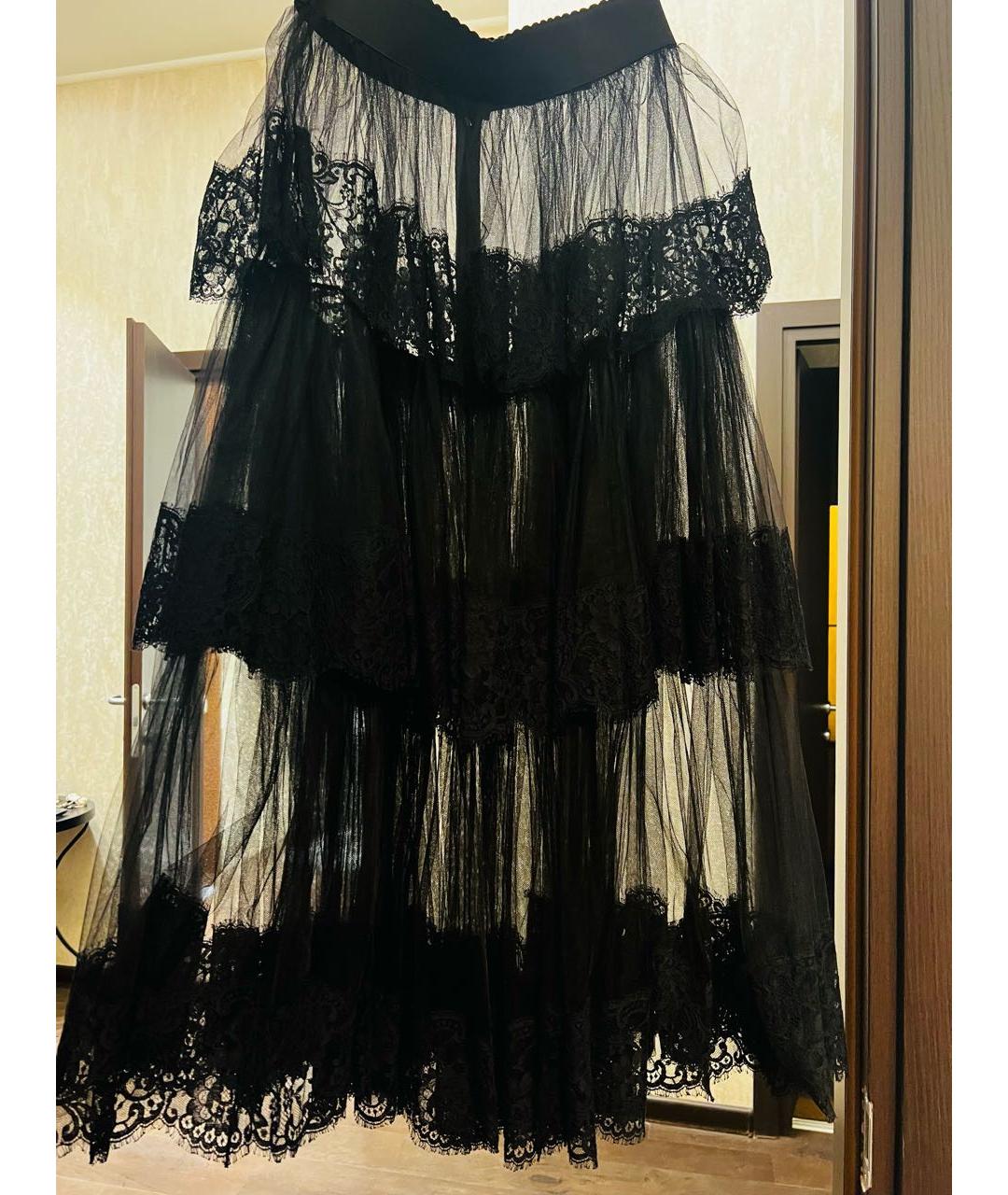 DOLCE&GABBANA Черная кружевная юбка макси, фото 4