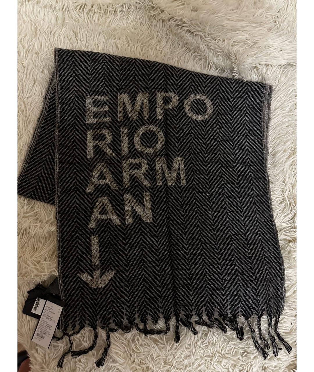 EMPORIO ARMANI Антрацитовый шерстяной шарф, фото 5