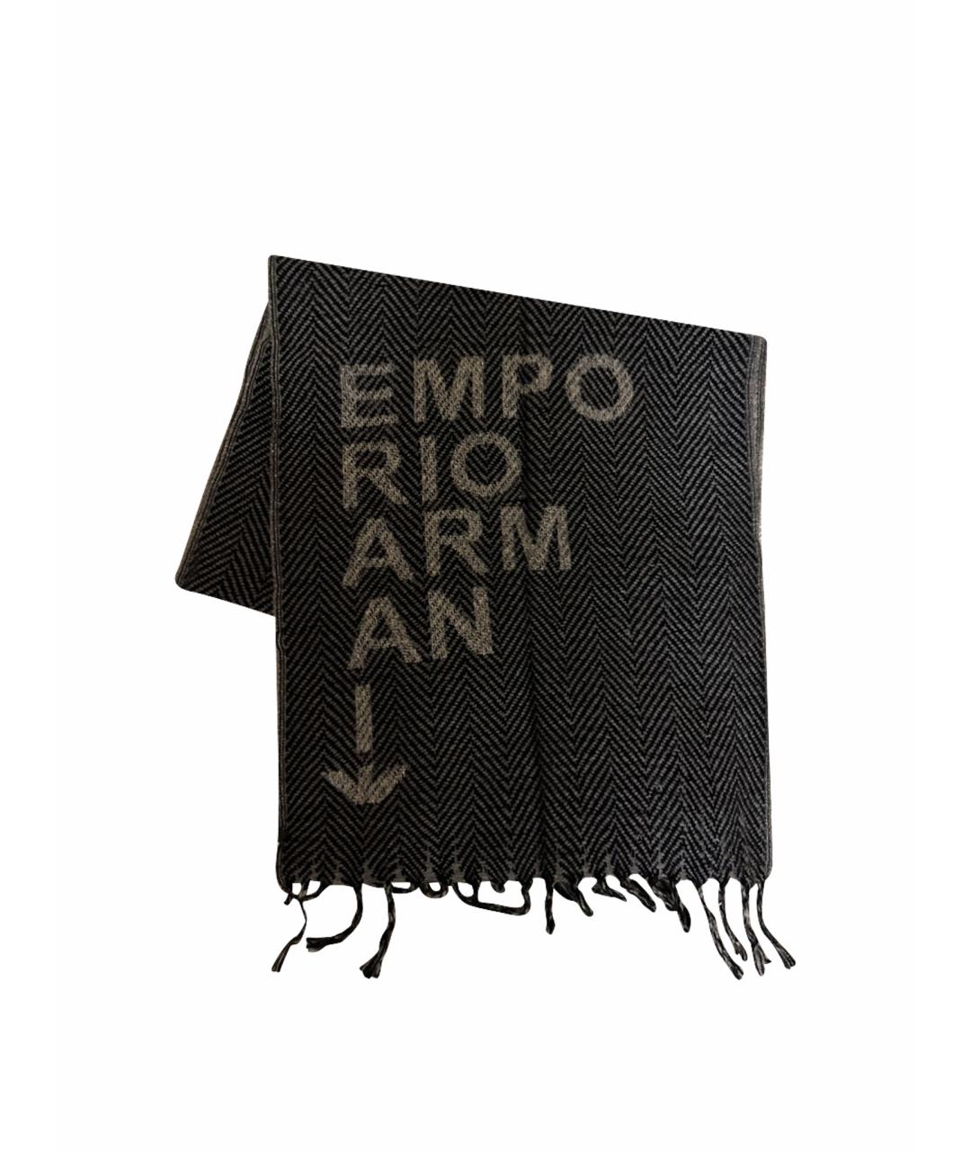 EMPORIO ARMANI Антрацитовый шерстяной шарф, фото 1