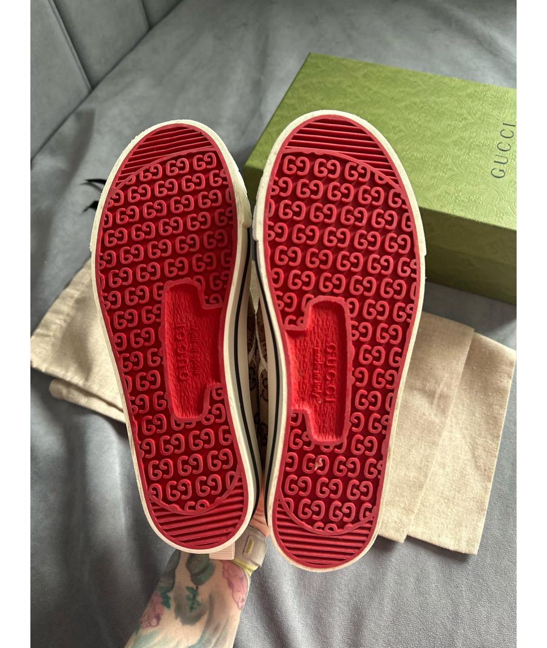 GUCCI Коричневые текстильные слипоны, фото 5