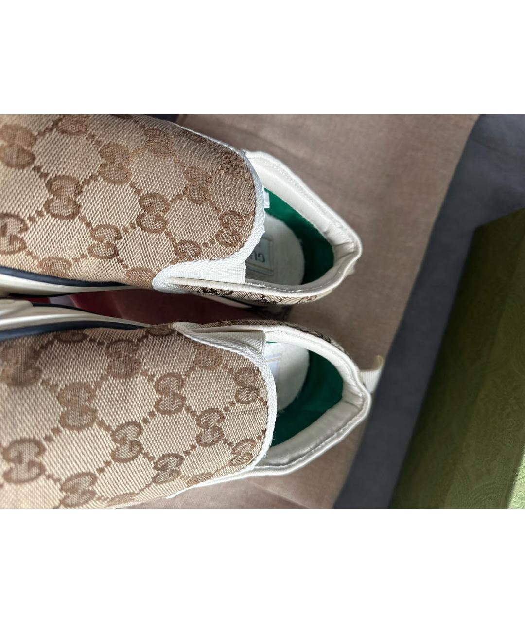 GUCCI Коричневые текстильные слипоны, фото 6