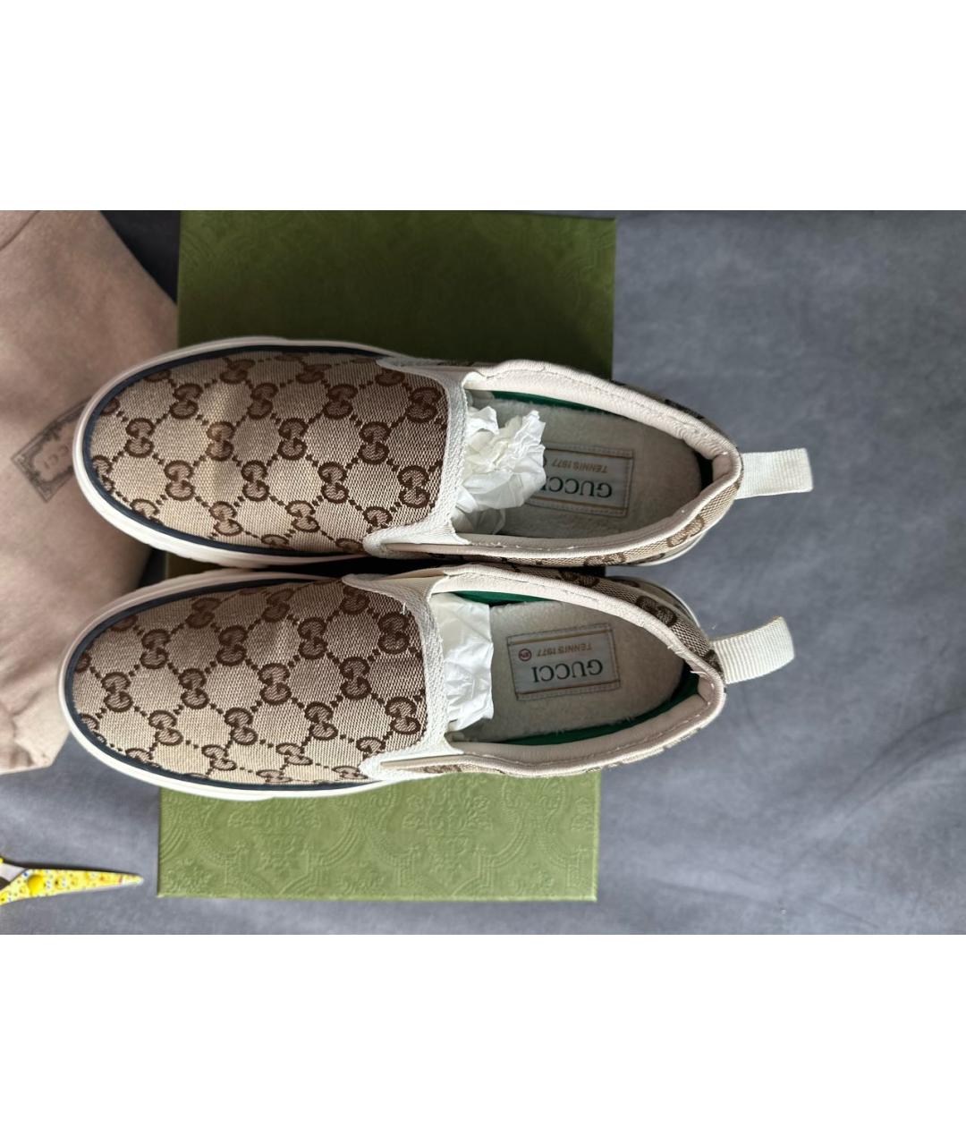 GUCCI Коричневые текстильные слипоны, фото 3