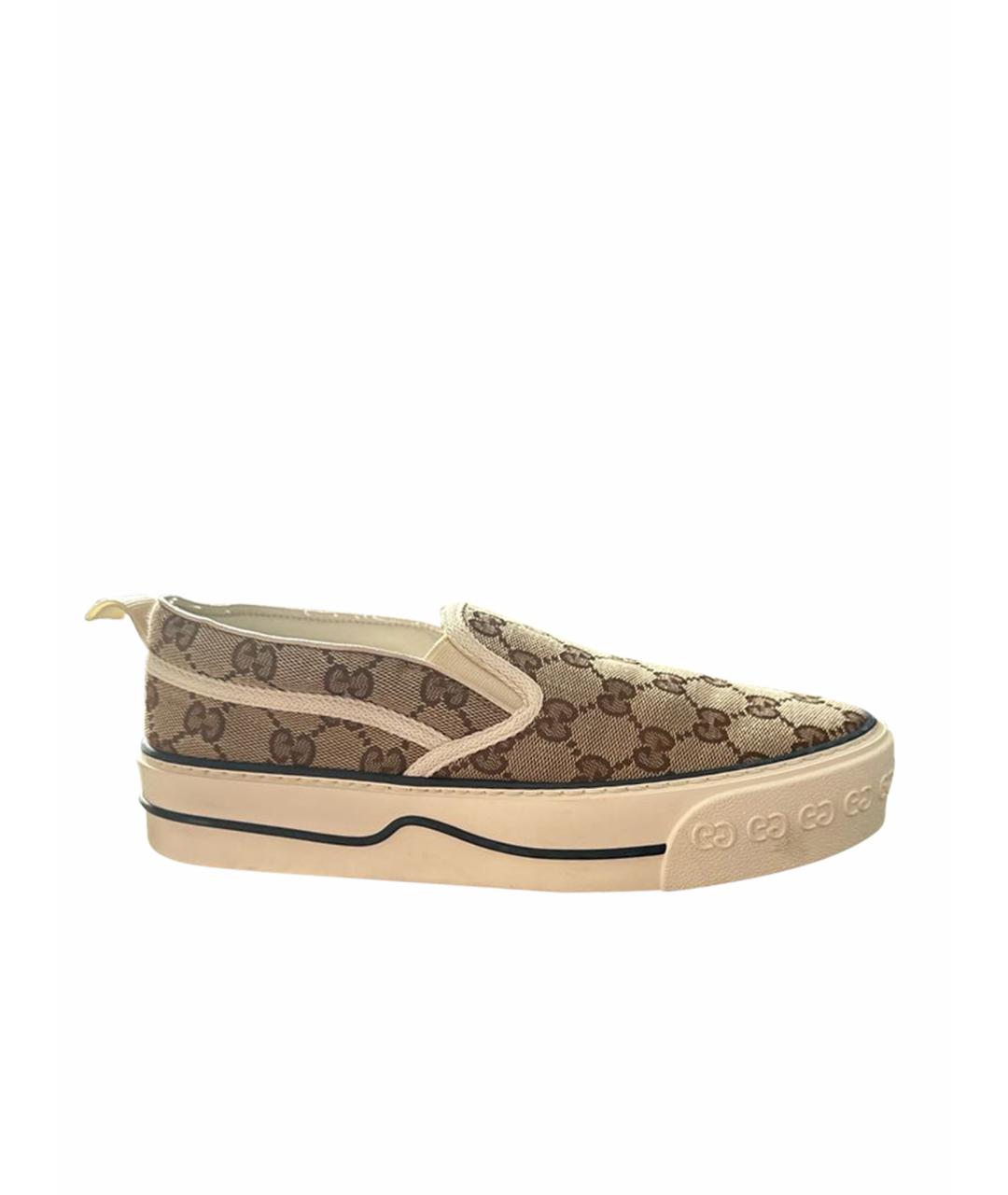 GUCCI Коричневые текстильные слипоны, фото 1