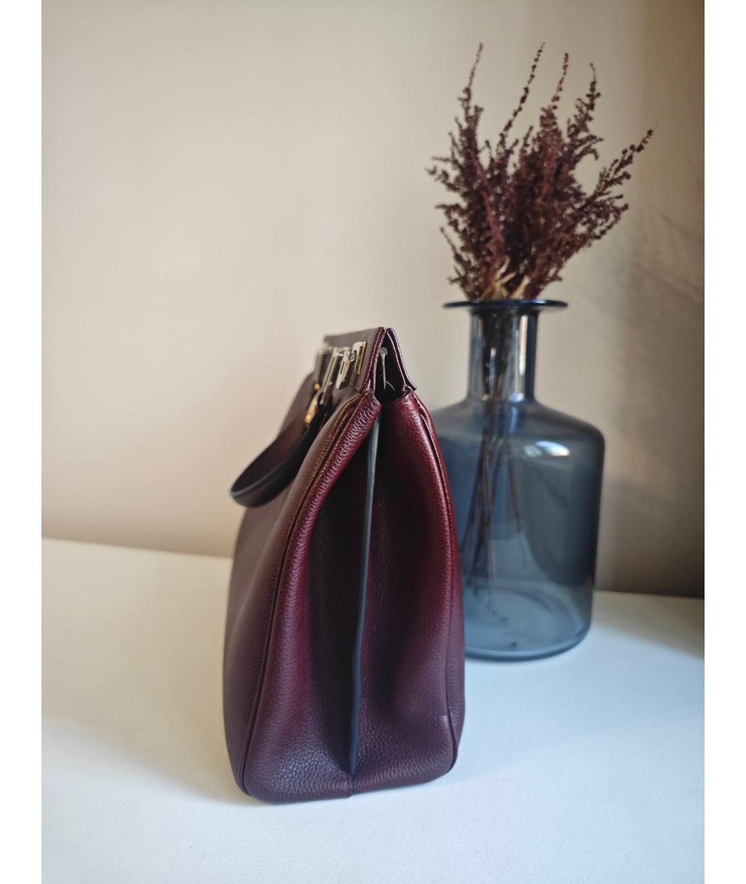 GUCCI Бордовая кожаная сумка с короткими ручками, фото 4