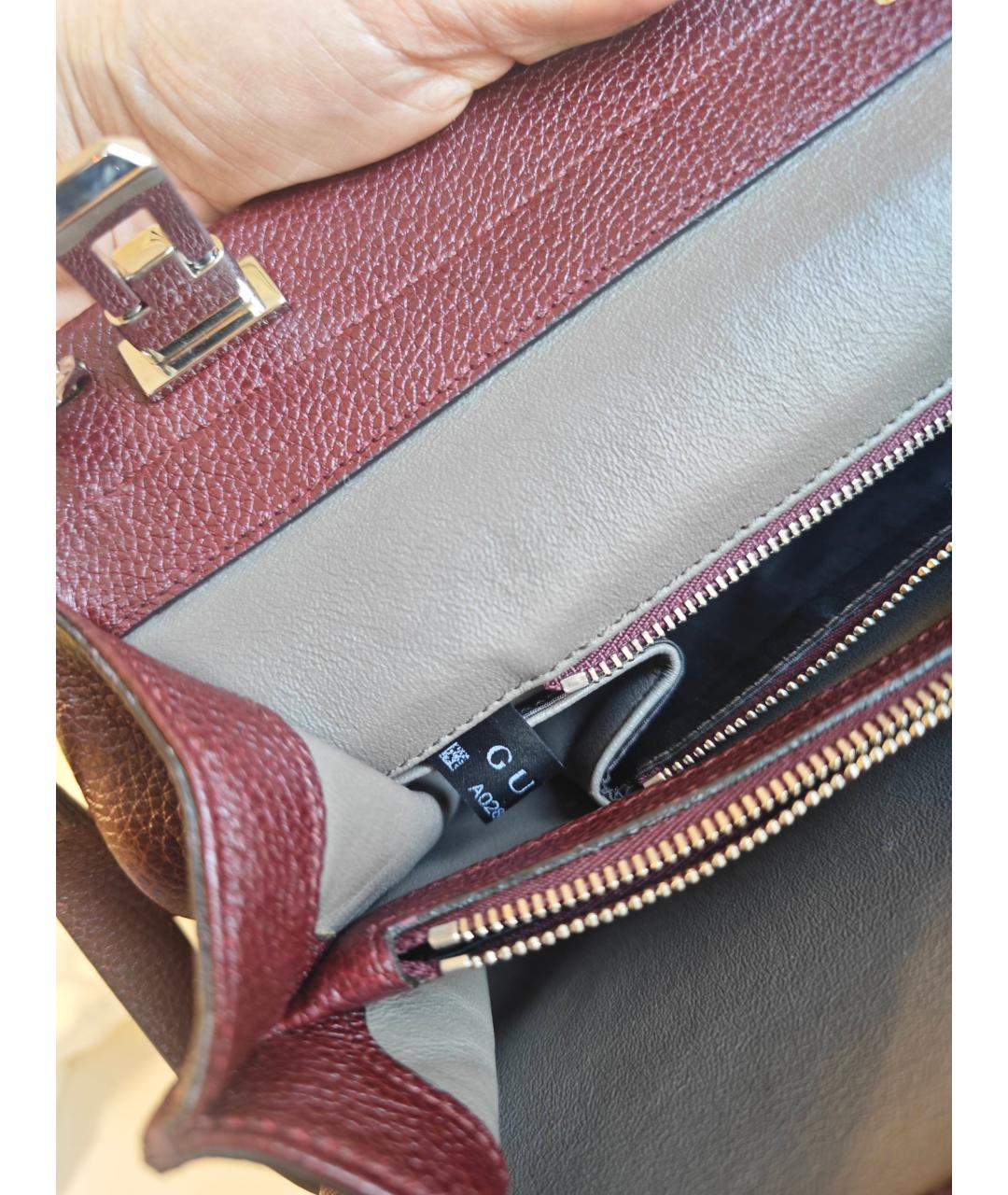 GUCCI Бордовая кожаная сумка с короткими ручками, фото 6