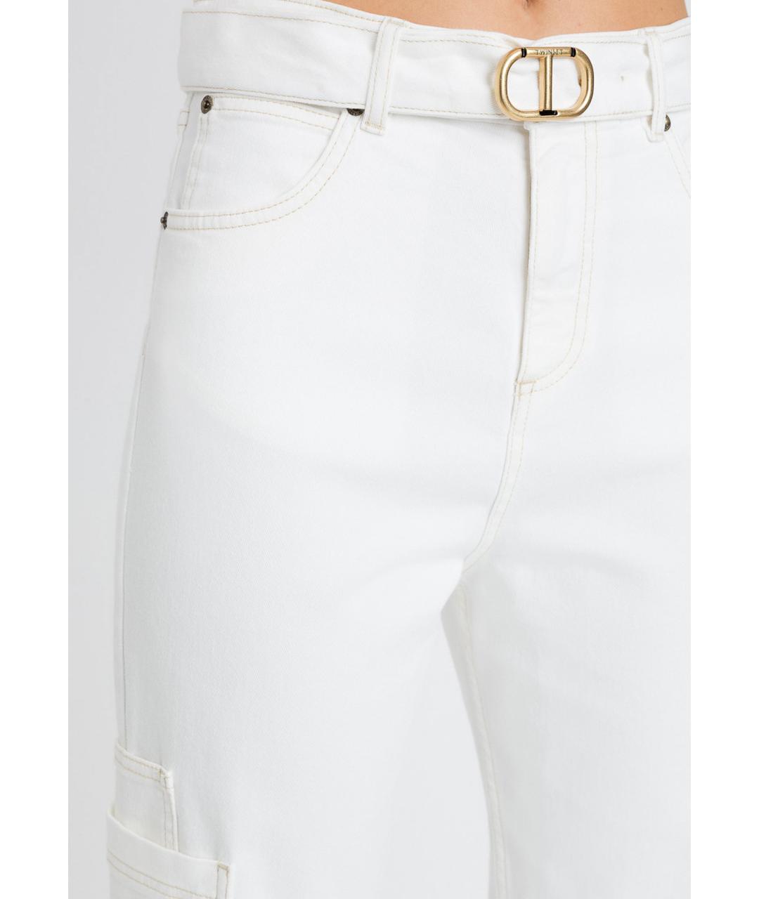 TWIN-SET Белые хлопковые прямые джинсы, фото 3