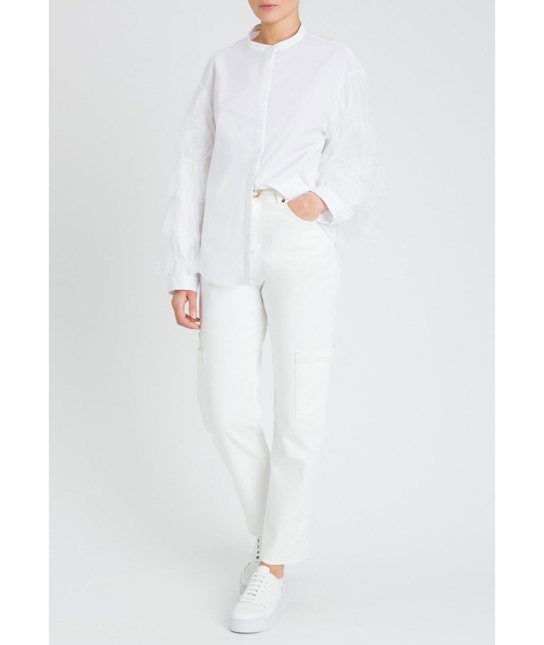 TWIN-SET Белые хлопковые прямые джинсы, фото 4