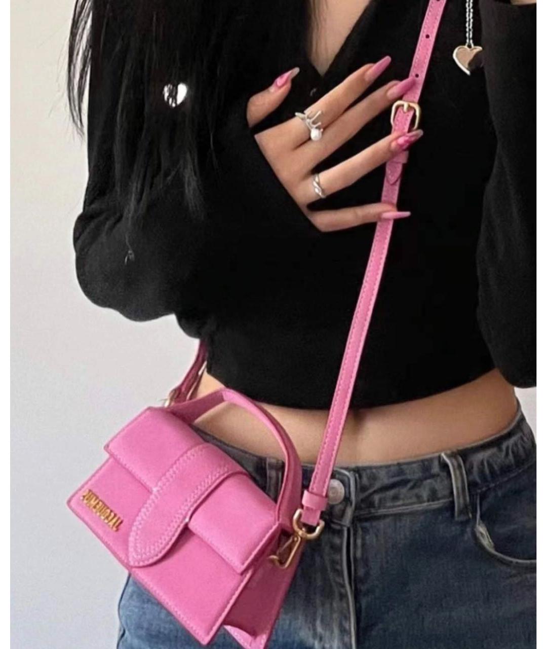 JACQUEMUS Розовая кожаная сумка с короткими ручками, фото 4