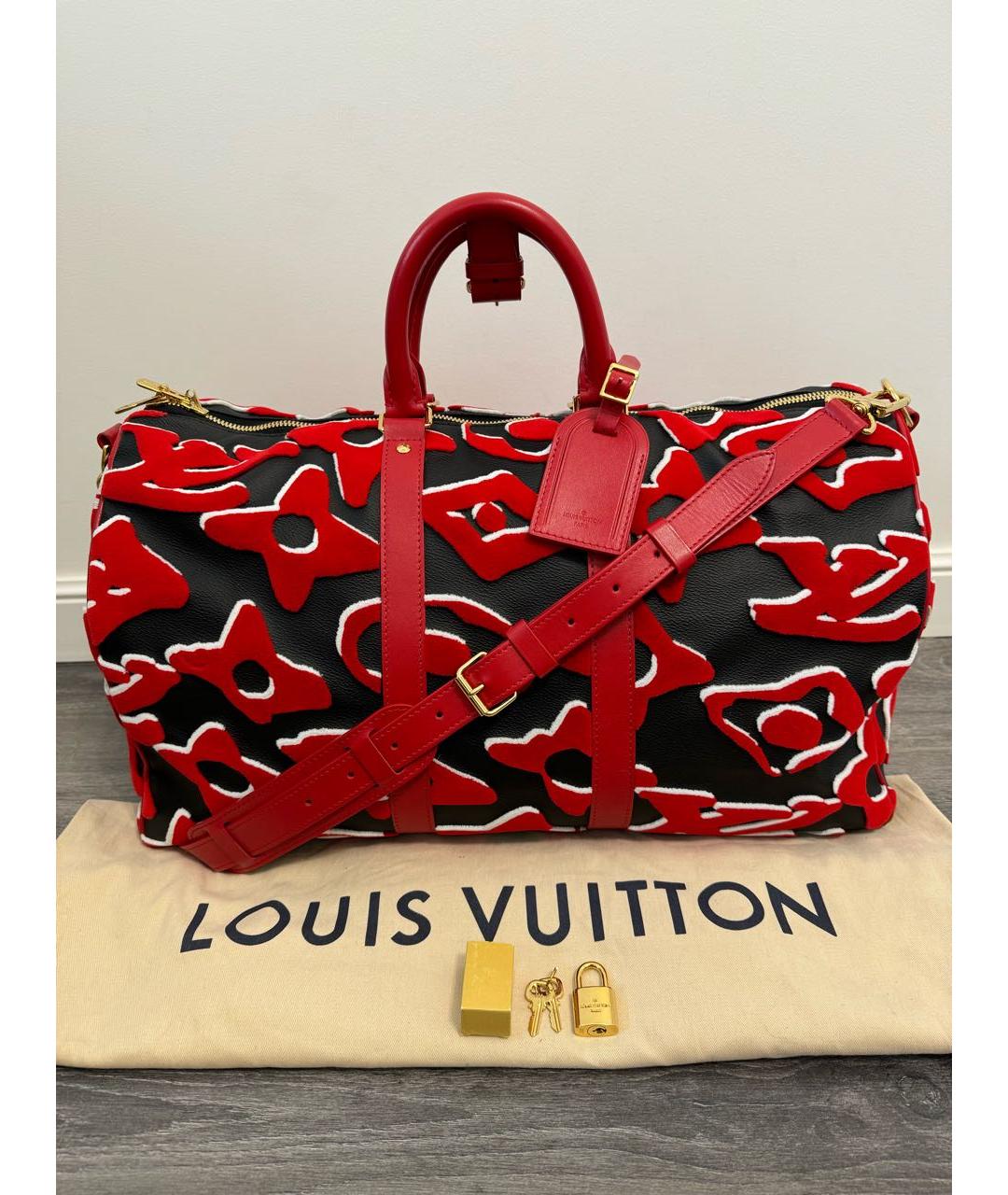 LOUIS VUITTON Красная кожаная дорожная/спортивная сумка, фото 9