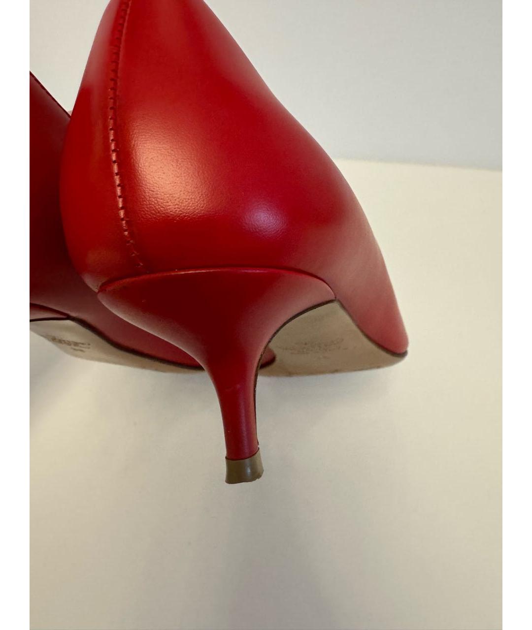 VALENTINO Красные кожаные лодочки на низком каблуке, фото 6