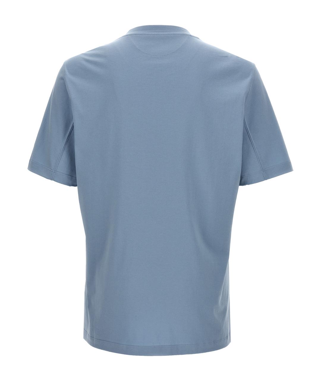 BRUNELLO CUCINELLI Голубая хлопковая футболка, фото 2