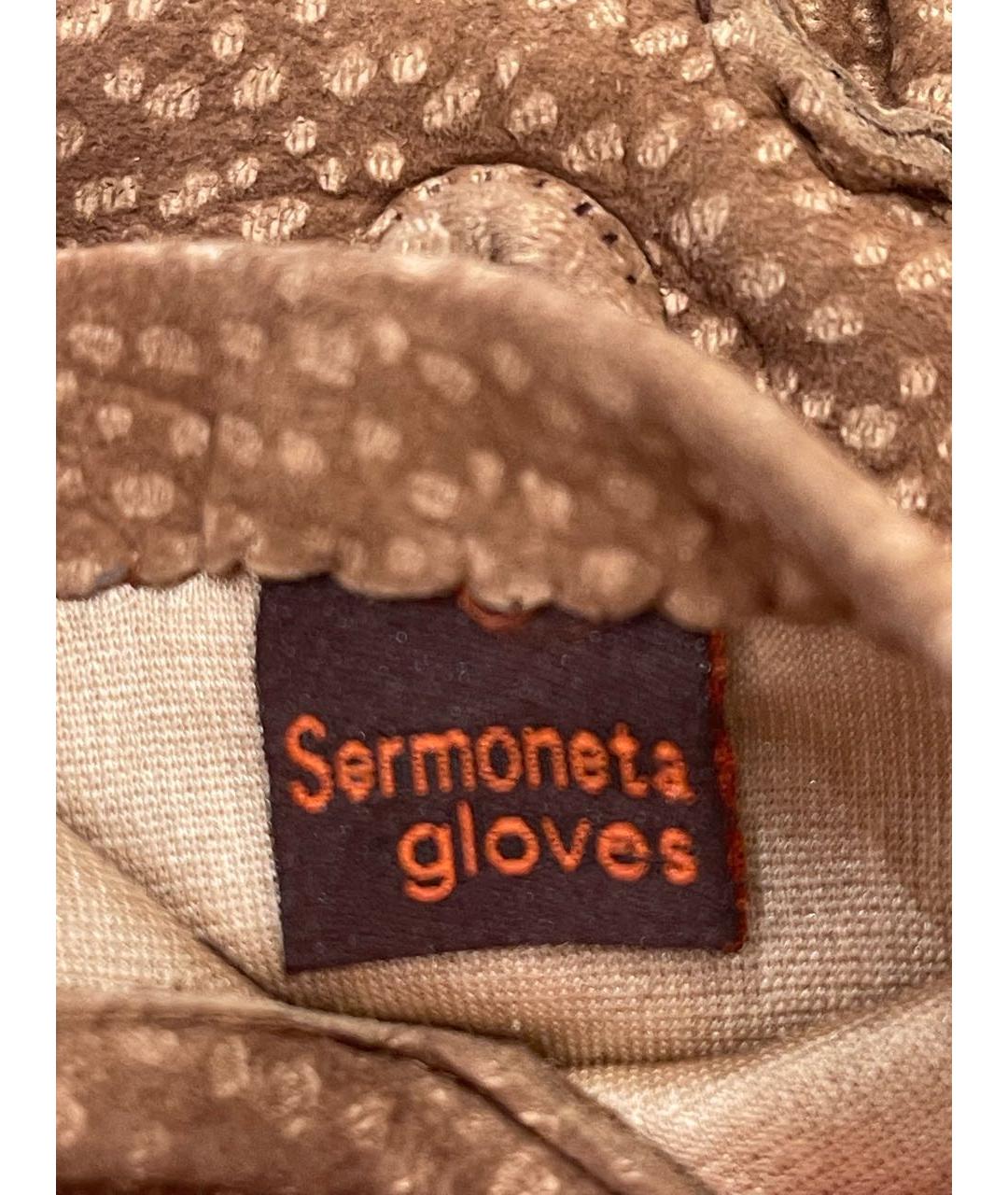 SERMONETA Бежевые кожаные перчатки, фото 4