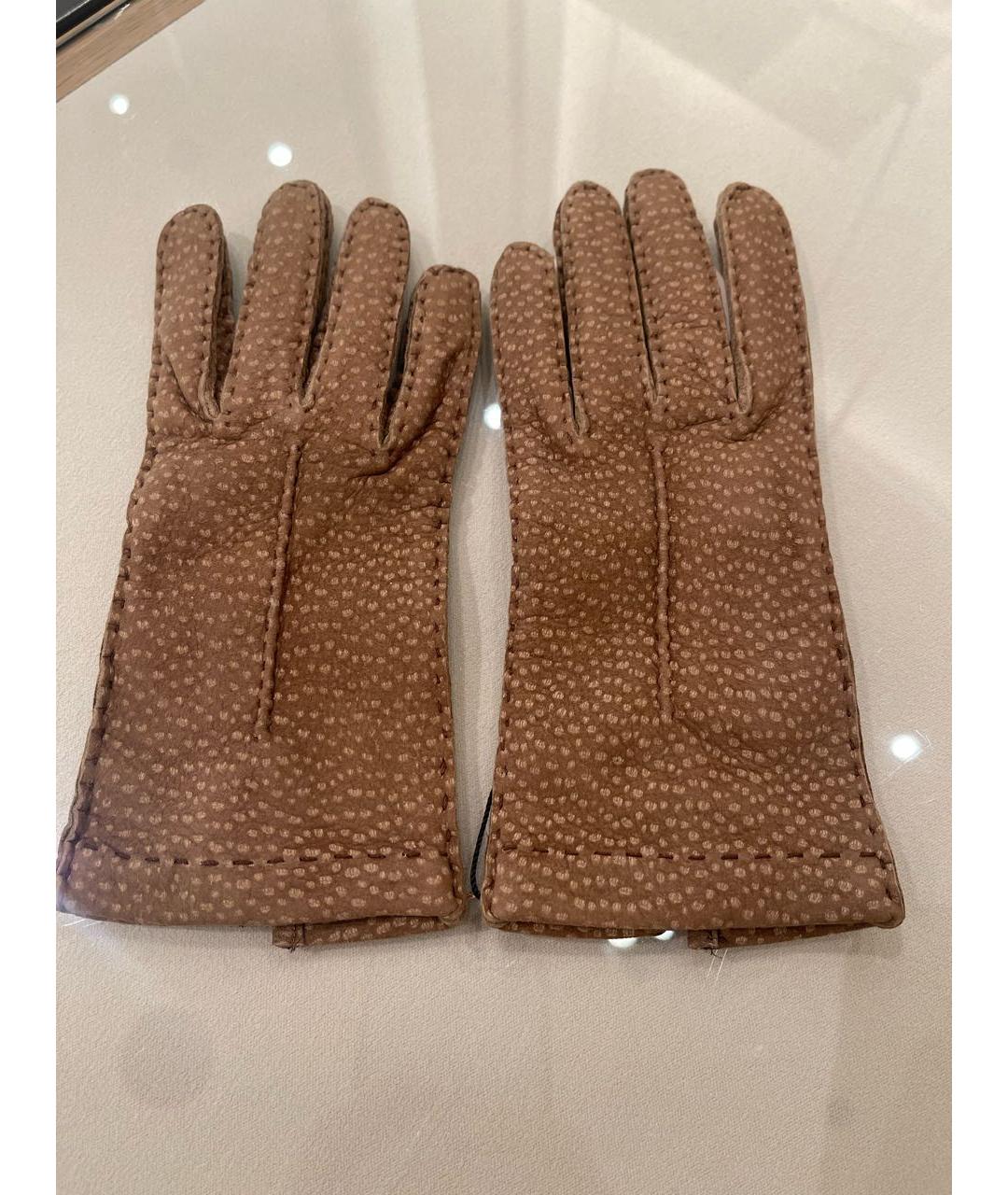 SERMONETA Бежевые кожаные перчатки, фото 5