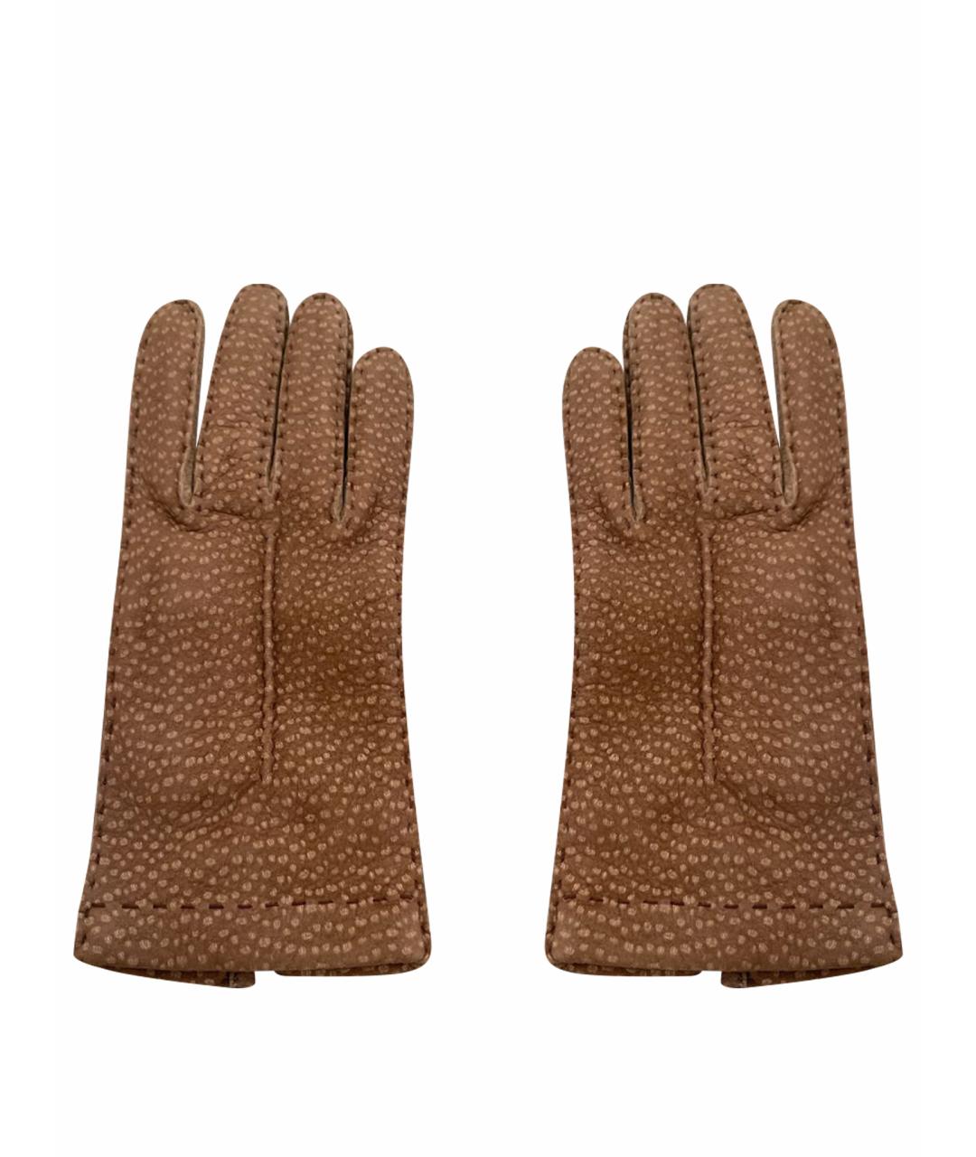 SERMONETA Бежевые кожаные перчатки, фото 1