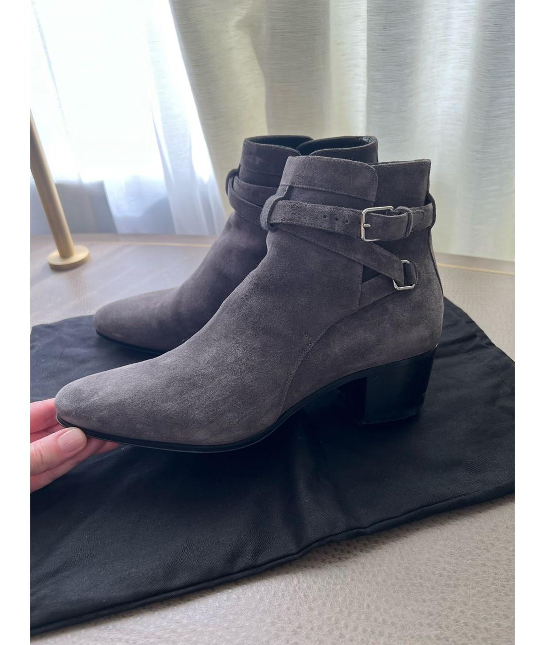 SAINT LAURENT Серые замшевые ботильоны, фото 7