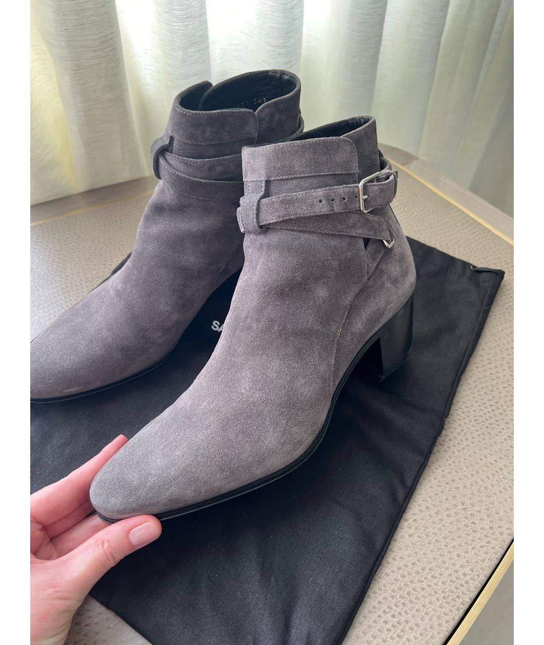 SAINT LAURENT Серые замшевые ботильоны, фото 4